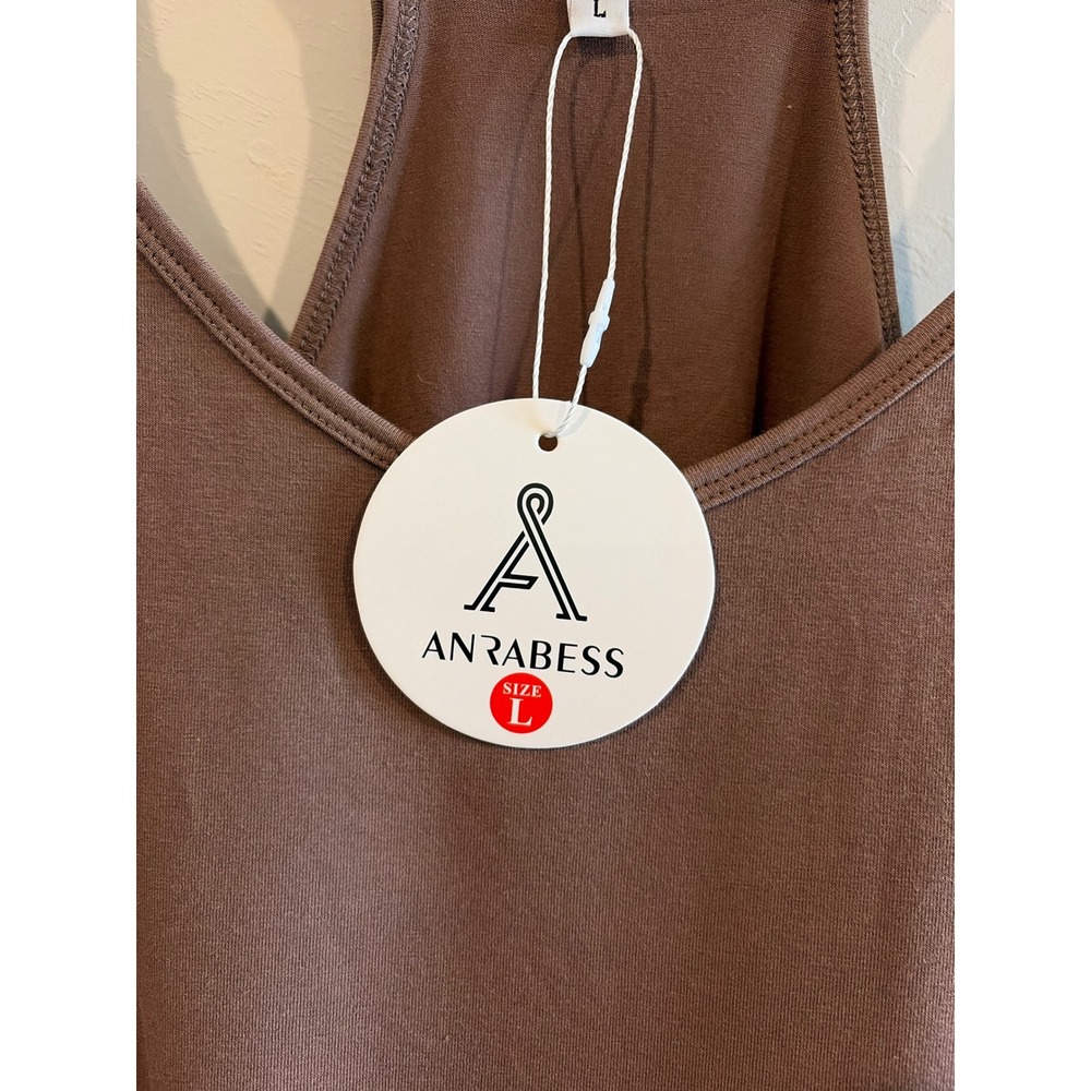 Anrabess Women Mauve Brown Sleeveless Romper Dress With Pockets Size L NWT - Picture 3 of 7